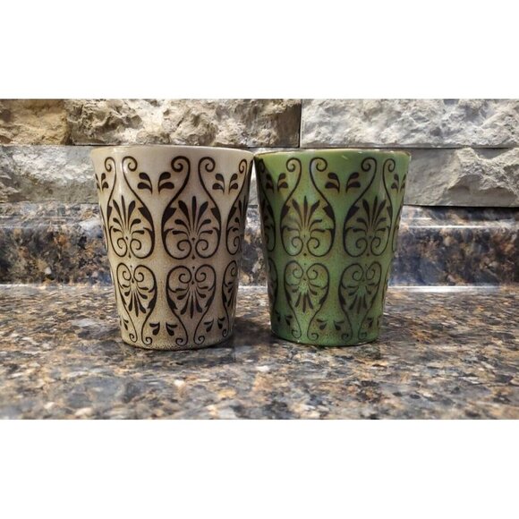 2 Beautiful Green & Tan designed Coffee Mug ,Tea Cup Hot Chocolate - Picture 3 of 7